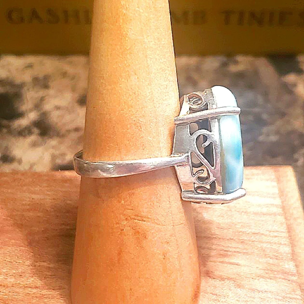 Stunning Larimar 925 Sterling Silver Scroll Ring - Picture 7 of 12